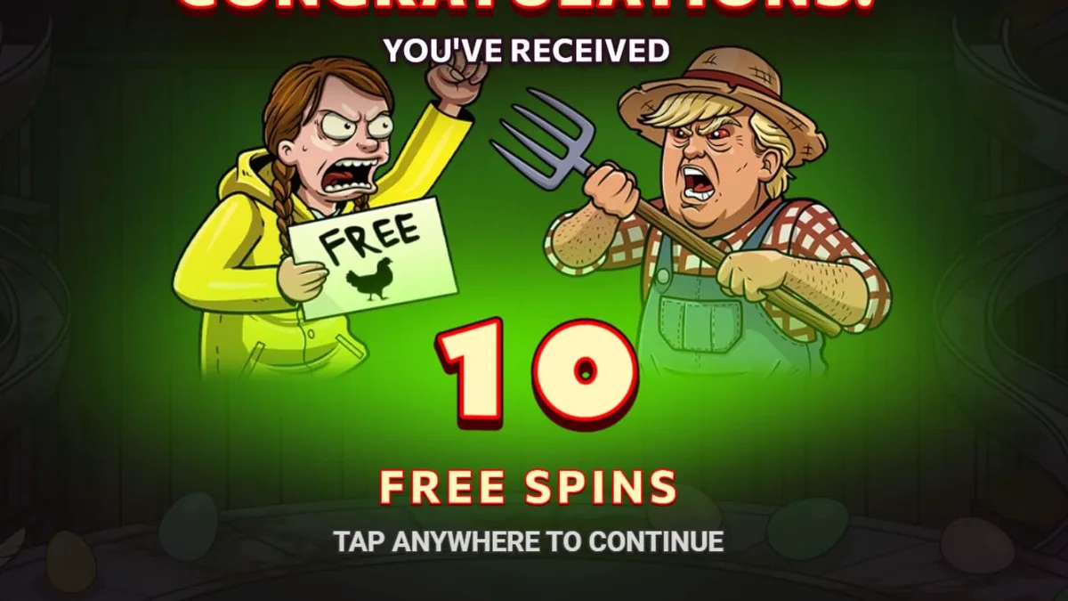 Interface colorida e temática de fazenda do slot Egg Inc.